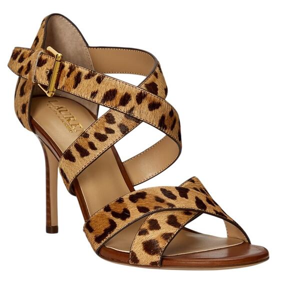 Lauren Ralph Lauren Gisella Haircalf Heel Sandals US 9.5 B Cheetah Leather NWOB - Picture 1 of 12